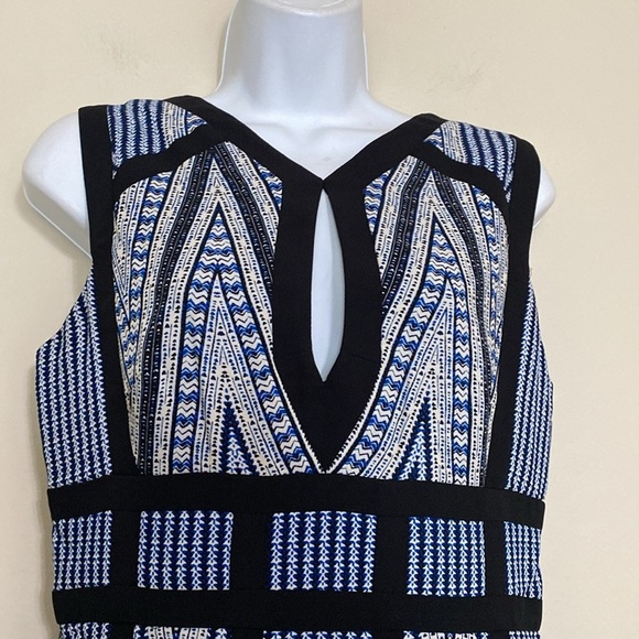 BCBG MAXAZRIA women fit flare dress PERLA print Bleu event luxury office 06 boho - Picture 3 of 11